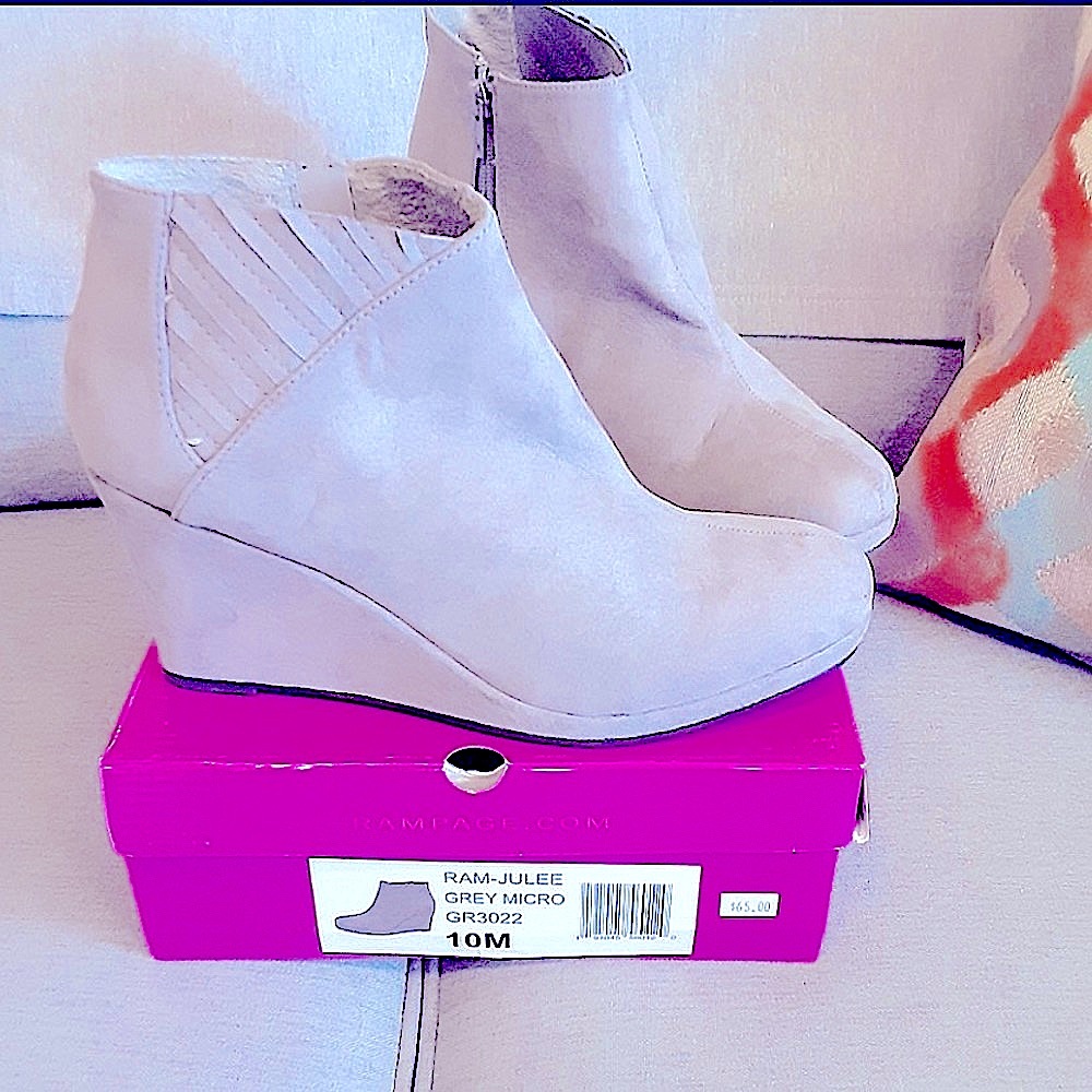 Faux Suede Grey Wedge Booties